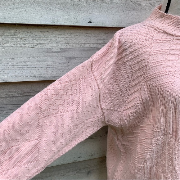 Vintage Pastel Pink Mock Neck Long Sleeve Pullover Oversize Cable Knit Sweater - Picture 11 of 16